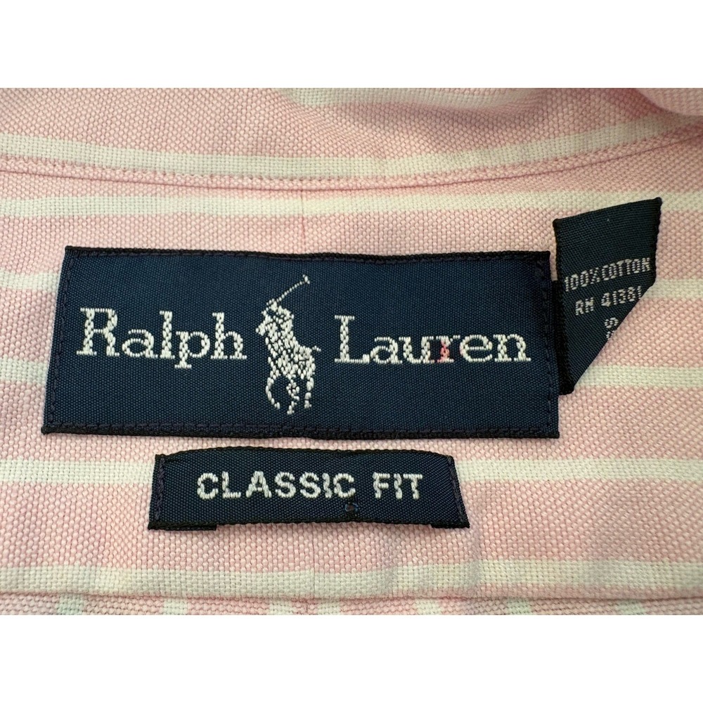 Ralph Lauren Shirt Mens XL Pink Stripe Classic Fit Button Down 17/35 Preppy - Picture 5 of 11